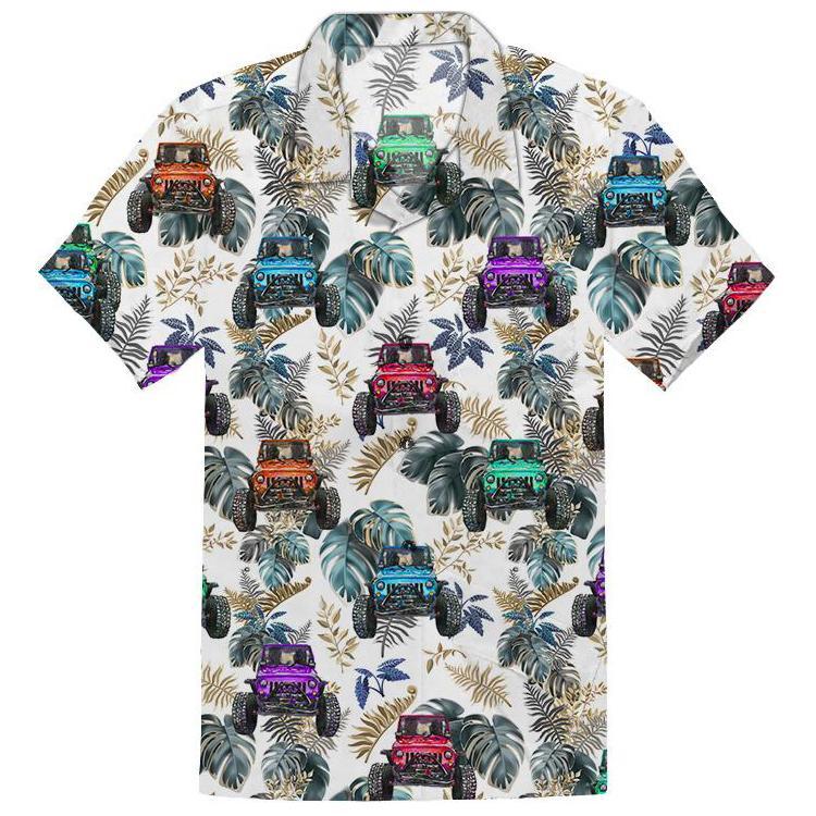 Men's Jeep Hawaiian Shirt with Multicolor Jeep Wrangler