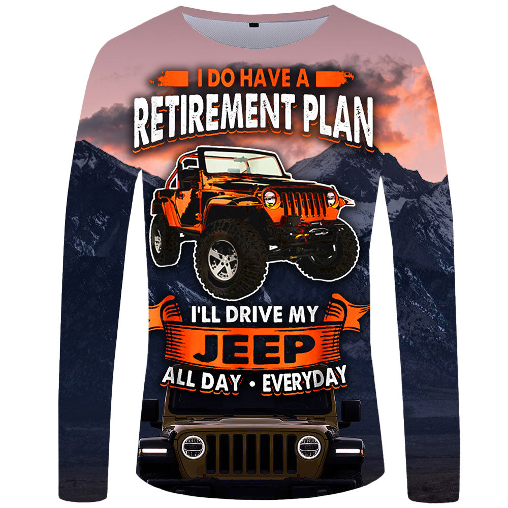 Retirement Plan, Drive Jeep All Day - UPF 50+ Long Sleeve Shirt