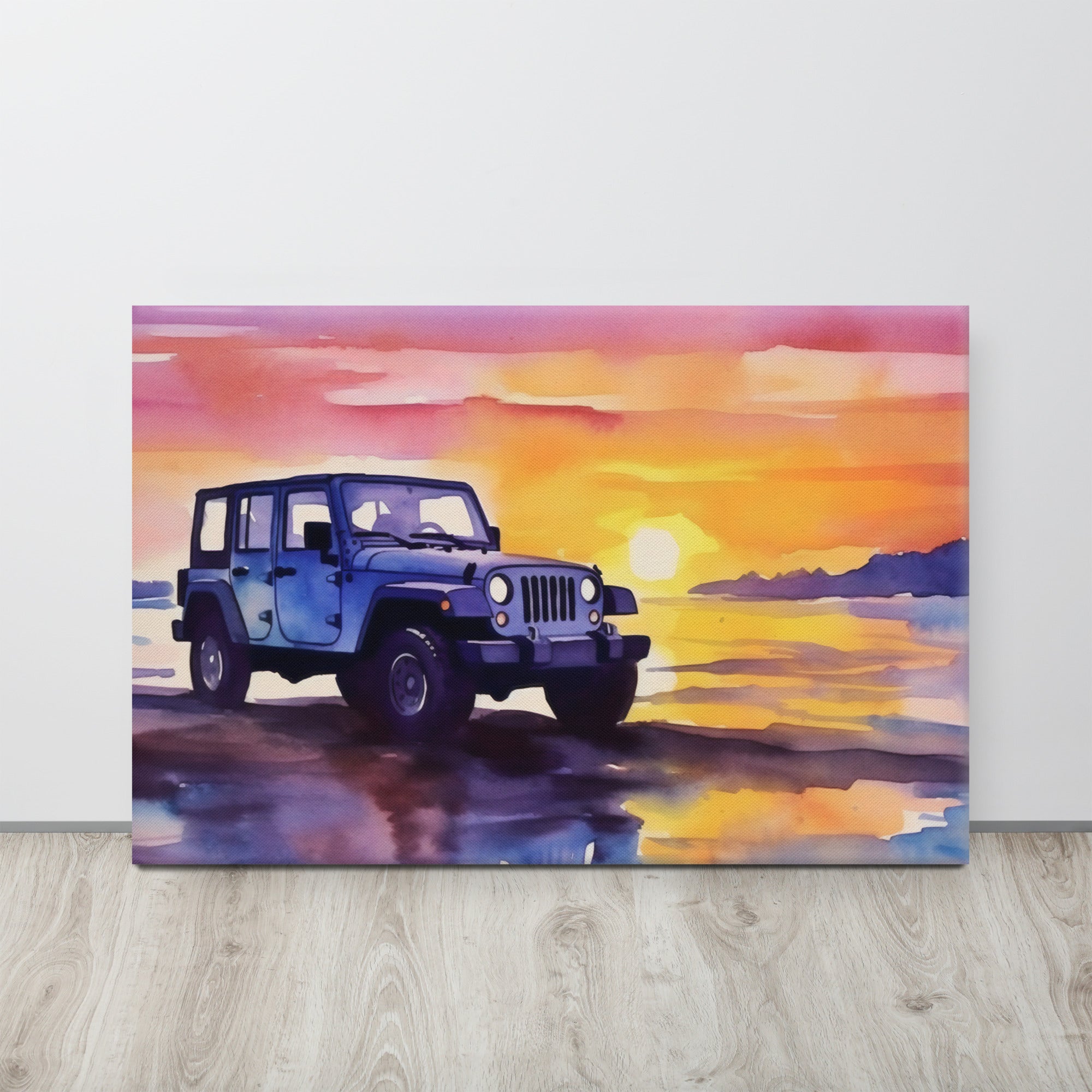 Watercolor Style Painting Silhouette Transition - Jeep Canvas