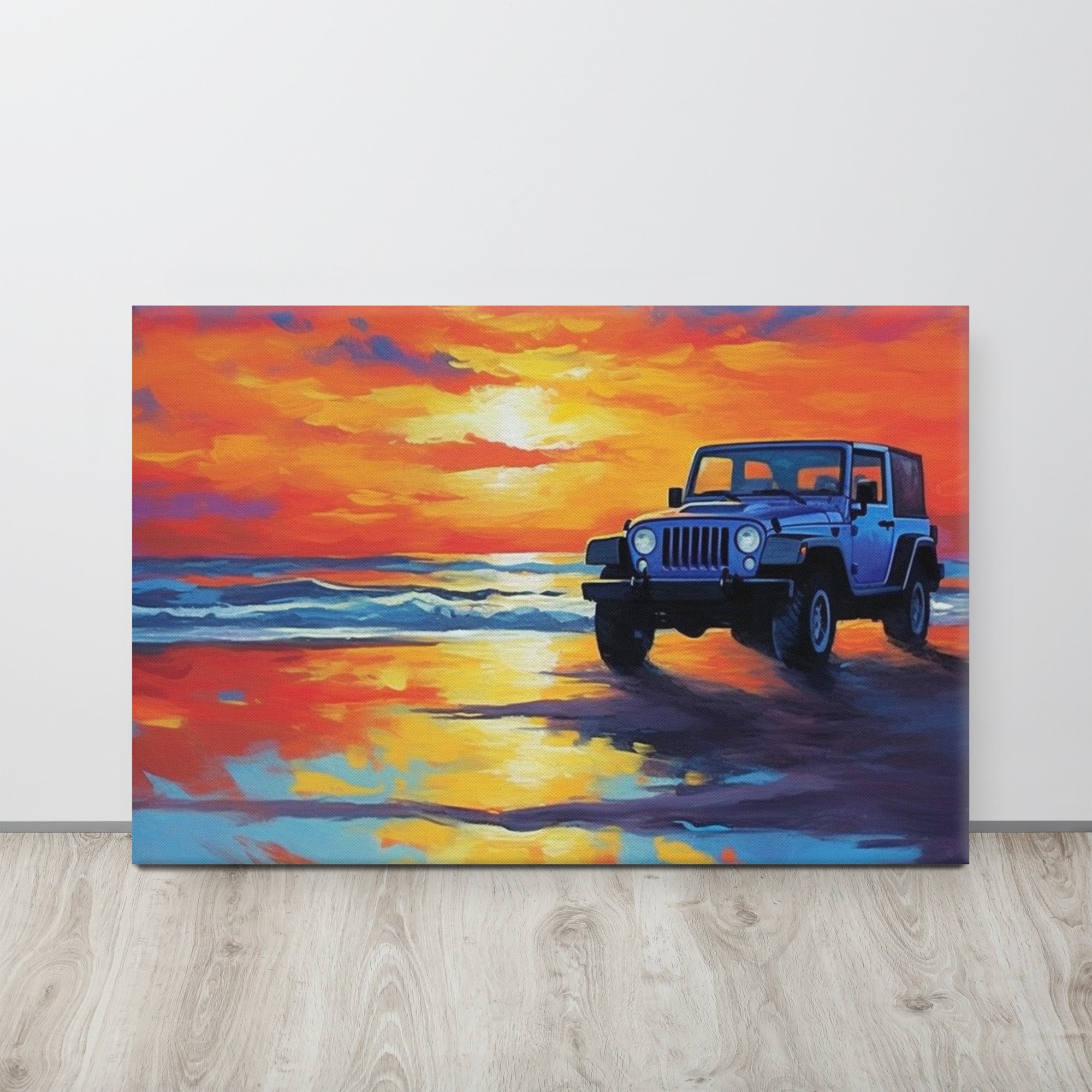 Oil Painting Style Silhouette Transport - Jeep Canvas