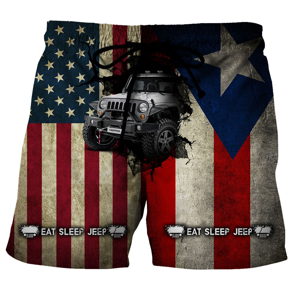 USA & Puerto Rican Flag - Jeep Shorts