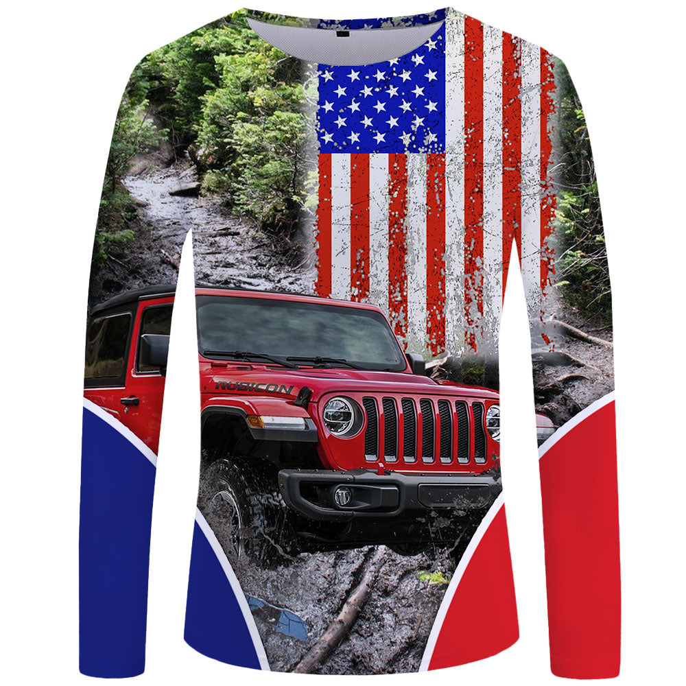 Off Road Jeep USA Flag UPF 50+ Long Sleeve Shirt