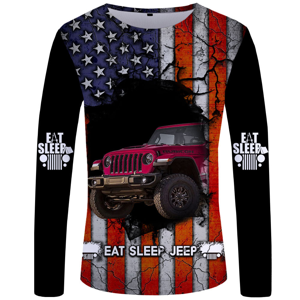 Eat Sleep Jeep Flag - USA Flag UPF 50+ Long Sleeve Shirt