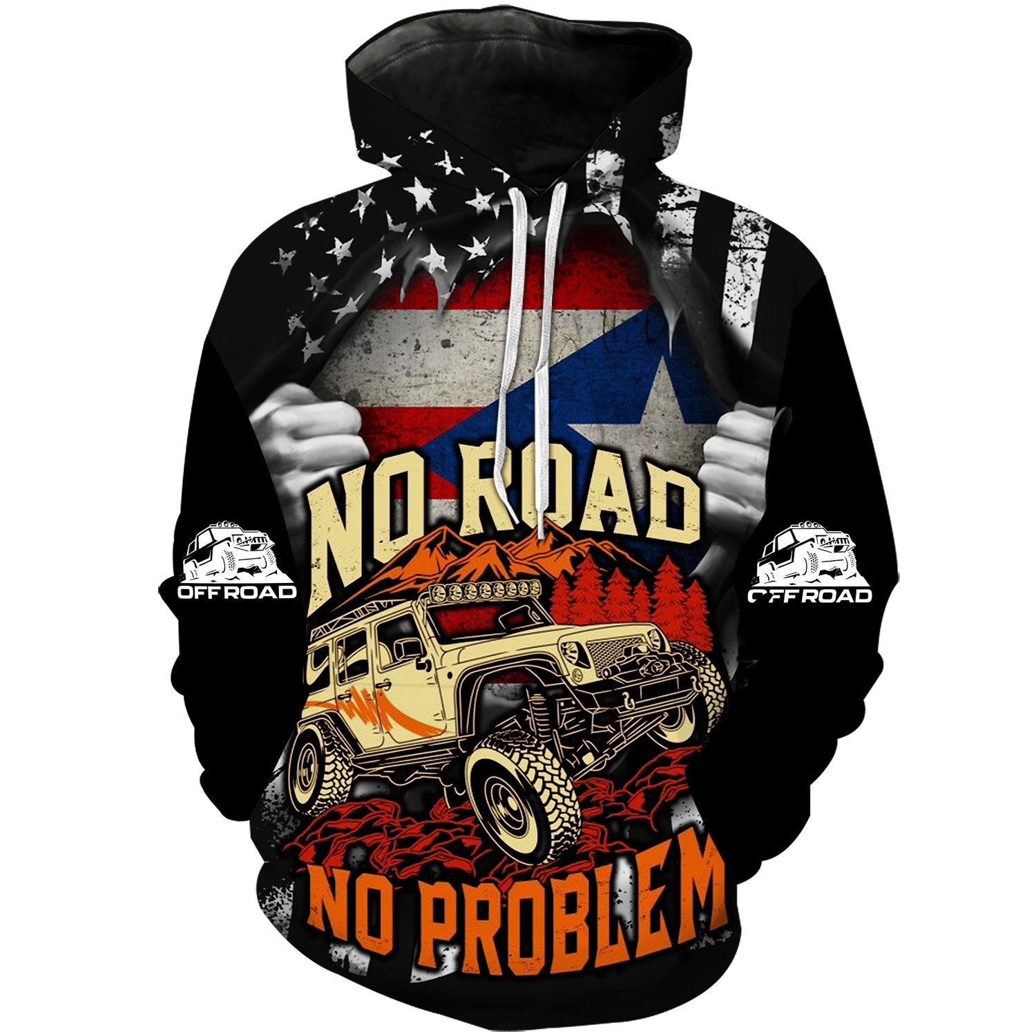 No Roads No Problem - Puerto Rico Flag Hoodie